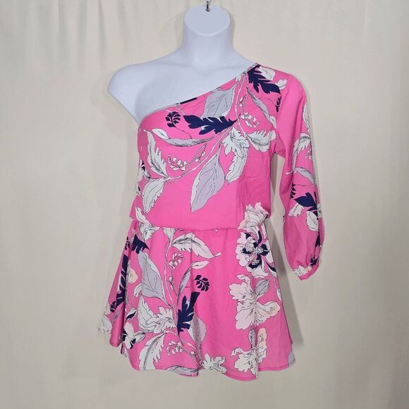 Yumi Kim Eastern Garden Pink One Shoulder Mini Dress Size L